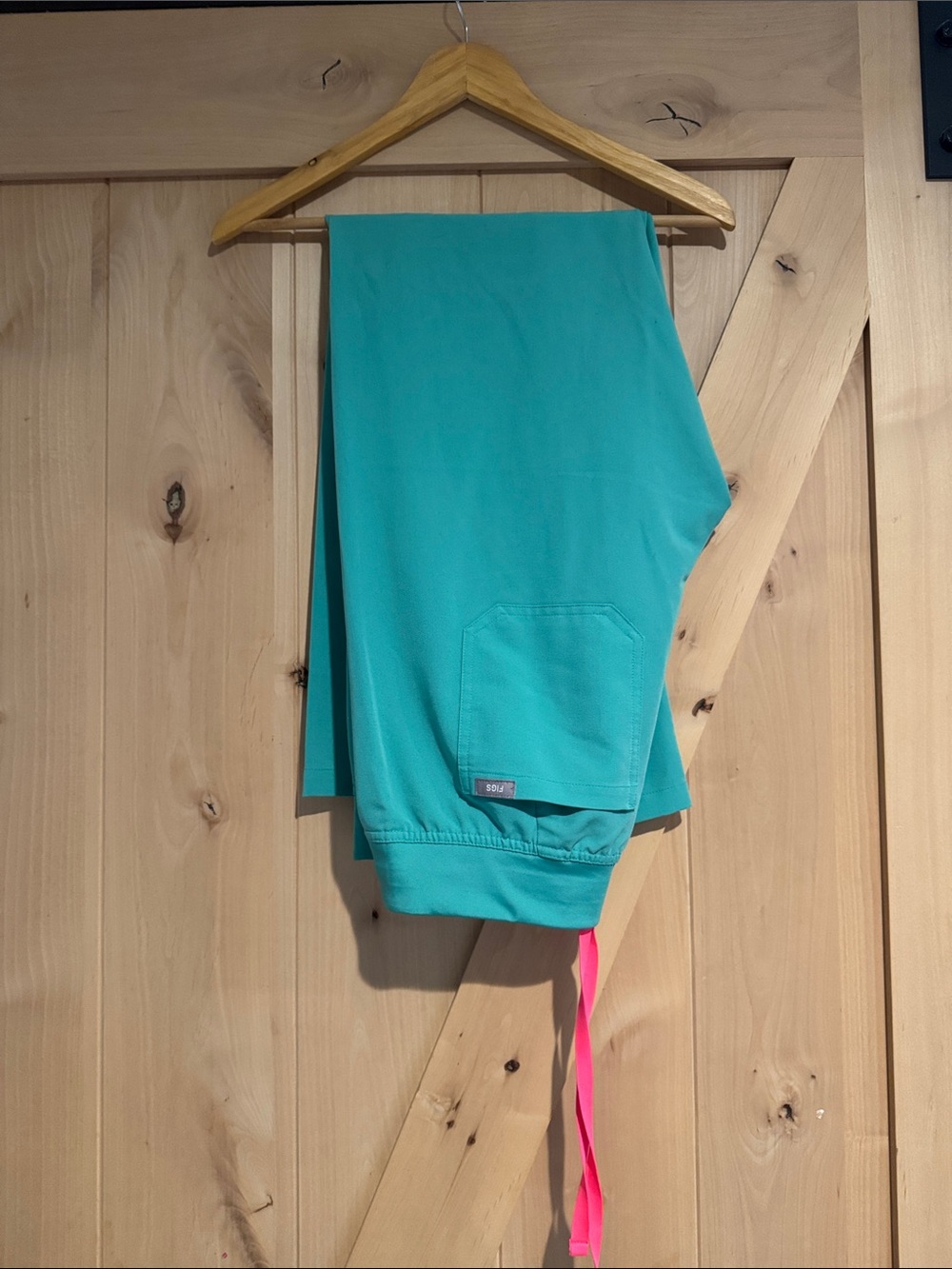 Figs Teal Drawstring Jogger Pants with Pink Tie